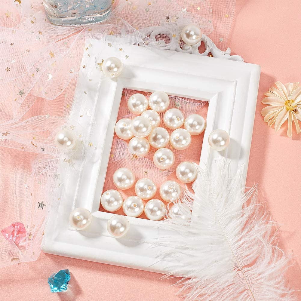 120 Pcs 20mm Large Pearl Beads Acrylic Round Beads Creamy White Loose Beads for Jewelry Making Pearls for Crafts White Craft Beads Party Home Decoration (Hole: 2mm)