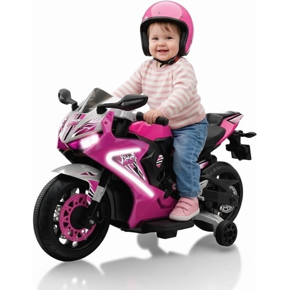Kid Trax 6V Glow Electric Toddler Kids Motorcycle - Toddler Bike, Indoor/Outdoor Toys, Durable, LED Headlights and Body Light, Realistc Sounds, Kids Ride On Toys, Max Weight 65lbs, Ages 3 , Pink