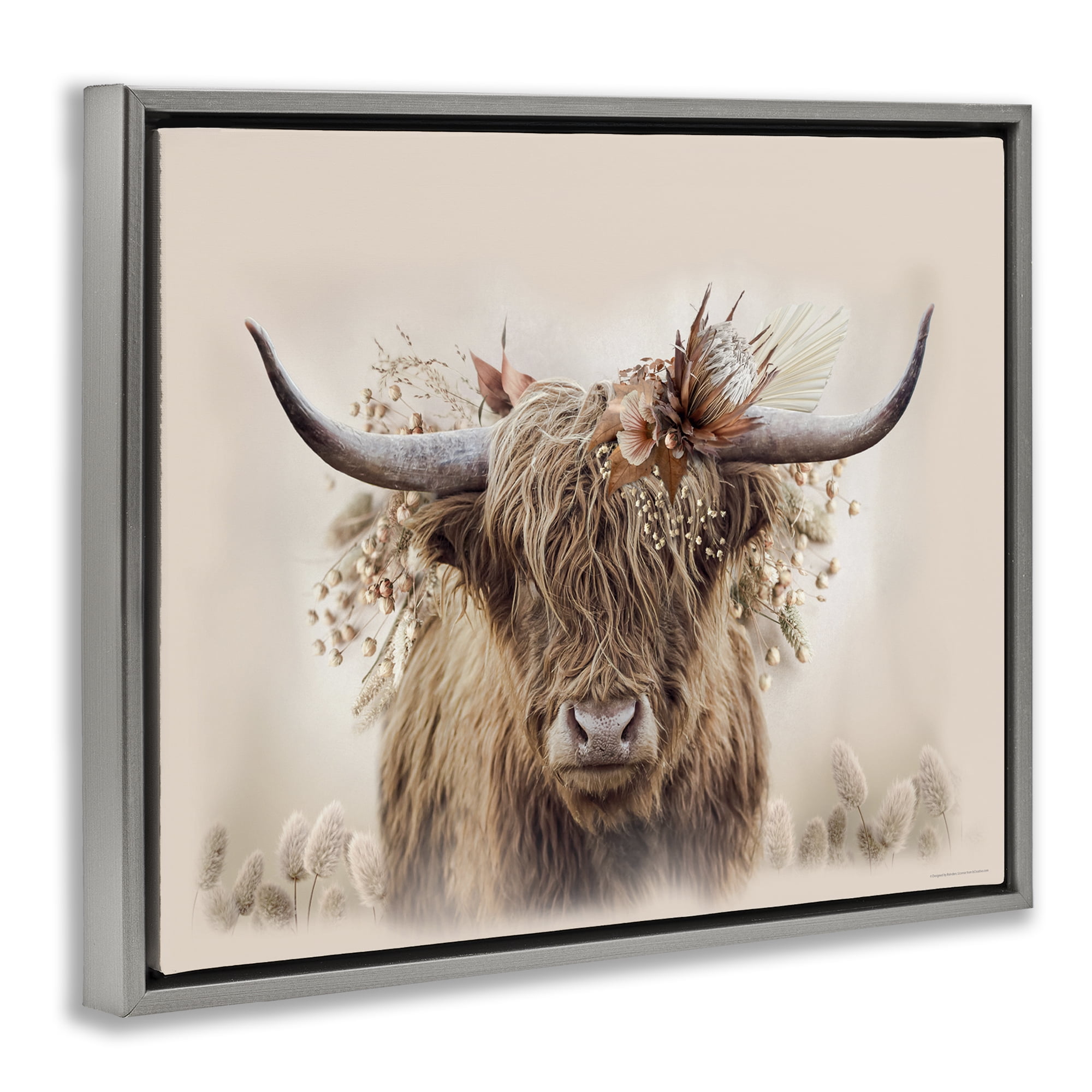 Stupell Industries Peachy Pastel Cattle Animals Painting Gray Floater Framed Canvas Art Print Wall Art, 21 x 17