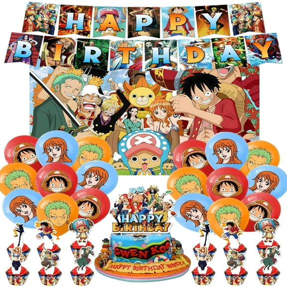 One Piece Happy Birthday Decorations Set, Luffy Birthday Banner Background Board Table Decorations Party Decorations for Children