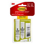 Command? Medium and Large Picture Hanging Strips, White, 4 Medium and 8 Large Sets/Pack (17209-ES)