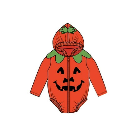 

BULLPIANO Baby Boy Girl Halloween Outfit Long Sleeve Fleece Hooded Romper Pumpkin Hoodies Jumpsui