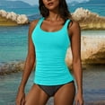 thumbnail image 2 of SROBPTY Women's Solid Color Crew Neck Bikini Top with Padded Light Blue,S, 2 of 5