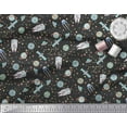 thumbnail image 3 of Soimoi Black Silk Fabric Astronaut & Planet Galaxy Printed Fabric 1 Yard 42 Inch Wide, 3 of 3