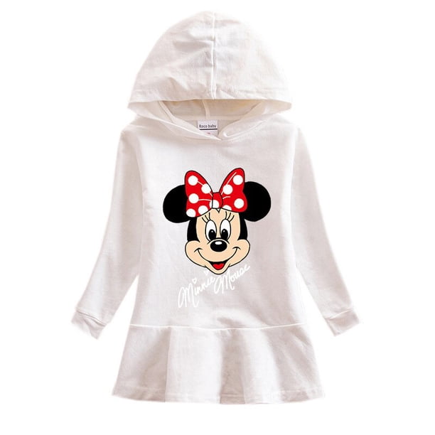 Disney Minnie Mouse otoño niñas suéter con capucha vestido de dibujos animados bebé Mickey algodón hoja de loto vestido Casual ropa de niña vestidos 90cm zhangmengya CONDUJO