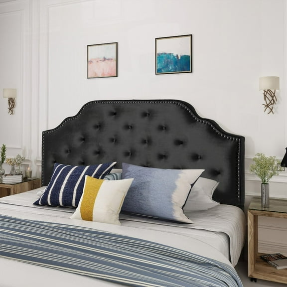 Queen Size Headboard - Solid Wood & Metal Legs, Tufted Button & Nailhead, Adjustable Height, Modern Design for Bedroom Décor