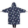 thumbnail image 2 of Oversized Wearable Blanket Hoodie,DarkBlue White Dinosaurs Plants Pattern Sherpa Blanket Hoodie with Super Pockets,Super Warm Fuzzy Pullover for Women & Men, 2 of 6