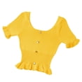thumbnail image 3 of Camiseta de punto Mujer Manga corta Cuello cuadrado Slim Fit Botón Top, Amarillo Noticed AP001523-02B, 3 of 7