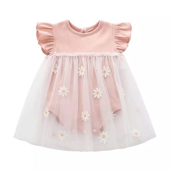 Baby Girl Daisy Romper Dress – Breathable Cotton  Ruffle Sleeves