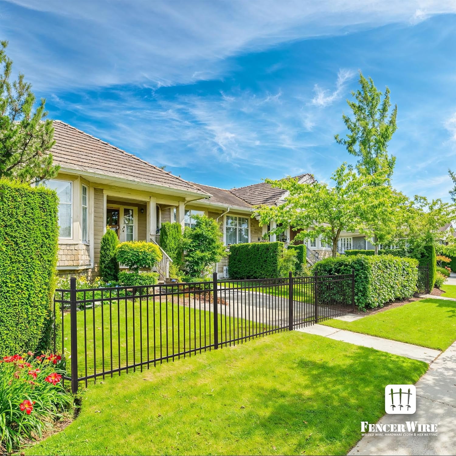 Fencer Wire Heavy Duty Flat Top Fence Gate, 6FT Height x 4FT Width Outdoor Fence Gate, Outdoor Anti-Rust Metal Steel Gate for Fencing Barrier, Decorative Garden Gate for Residential, Yard, Pool,Patio