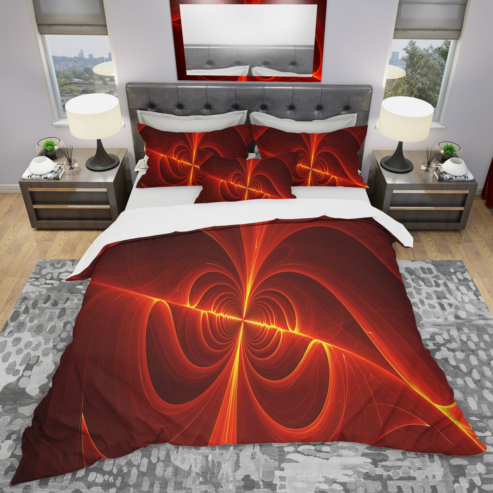 Designart 'Red Laser' Modern & Contemporary Duvet Cover Set
