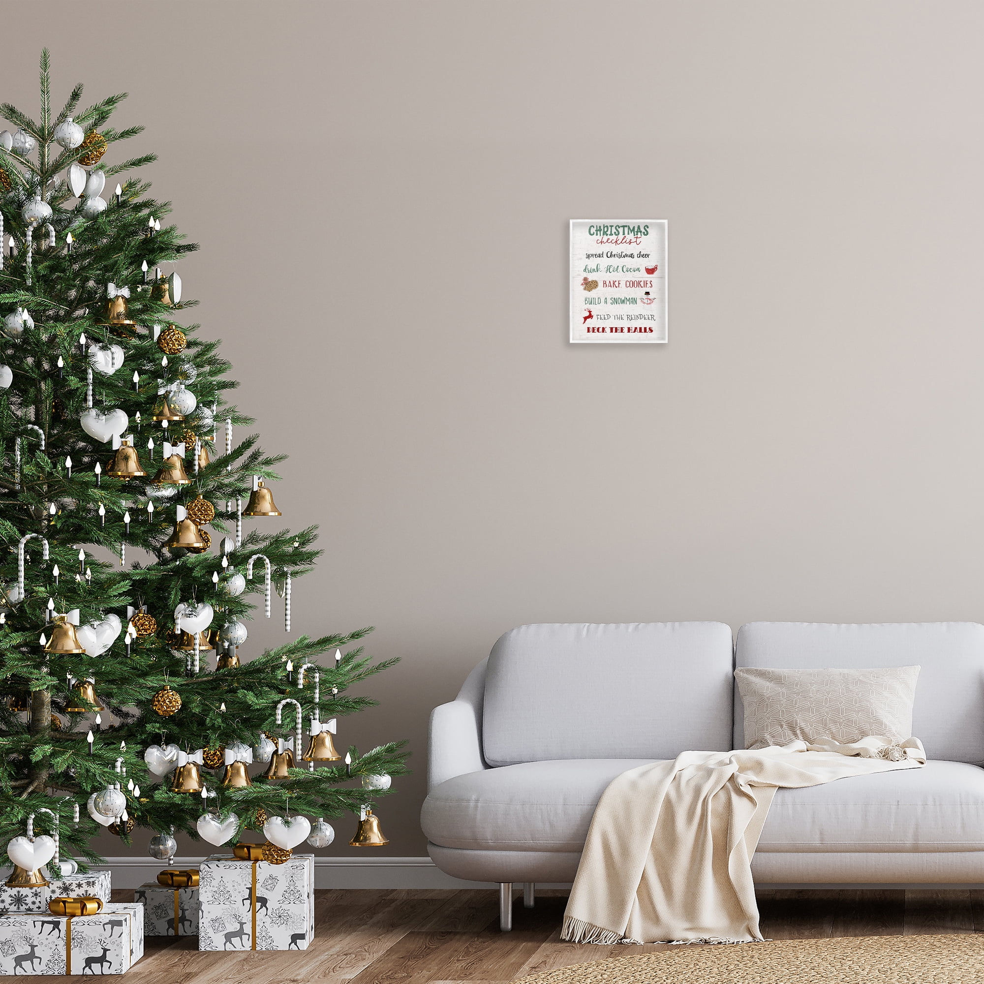 Stupell Industries Rustic Christmas Checklist Holiday Painting White Framed Art Prints Wall Art, 11 x 14