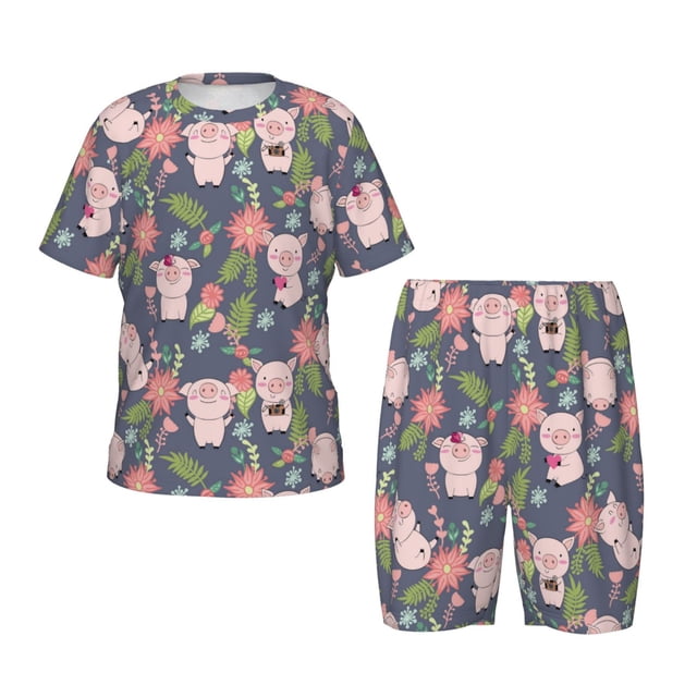 Balery Pigs 1 Conjunto de Pijama Infantil de Manga Corta con Estampado – Ropa de Dormir de Algodón Suave-Large