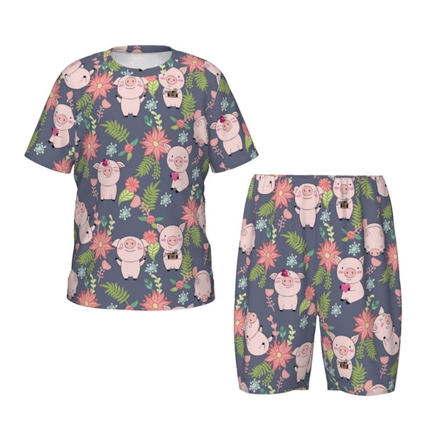 Balery Pigs 1 Conjunto de Pijama Infantil de Manga Corta con Estampado – Ropa de Dormir de Algodón Suave-4X-Large