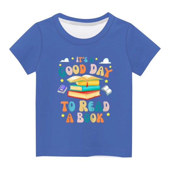 naisibaby Baby Toddler Boys Girls World Book Day Printed Short Sleeve Summer Crew Neck Casual Tops Blue Size 5 T