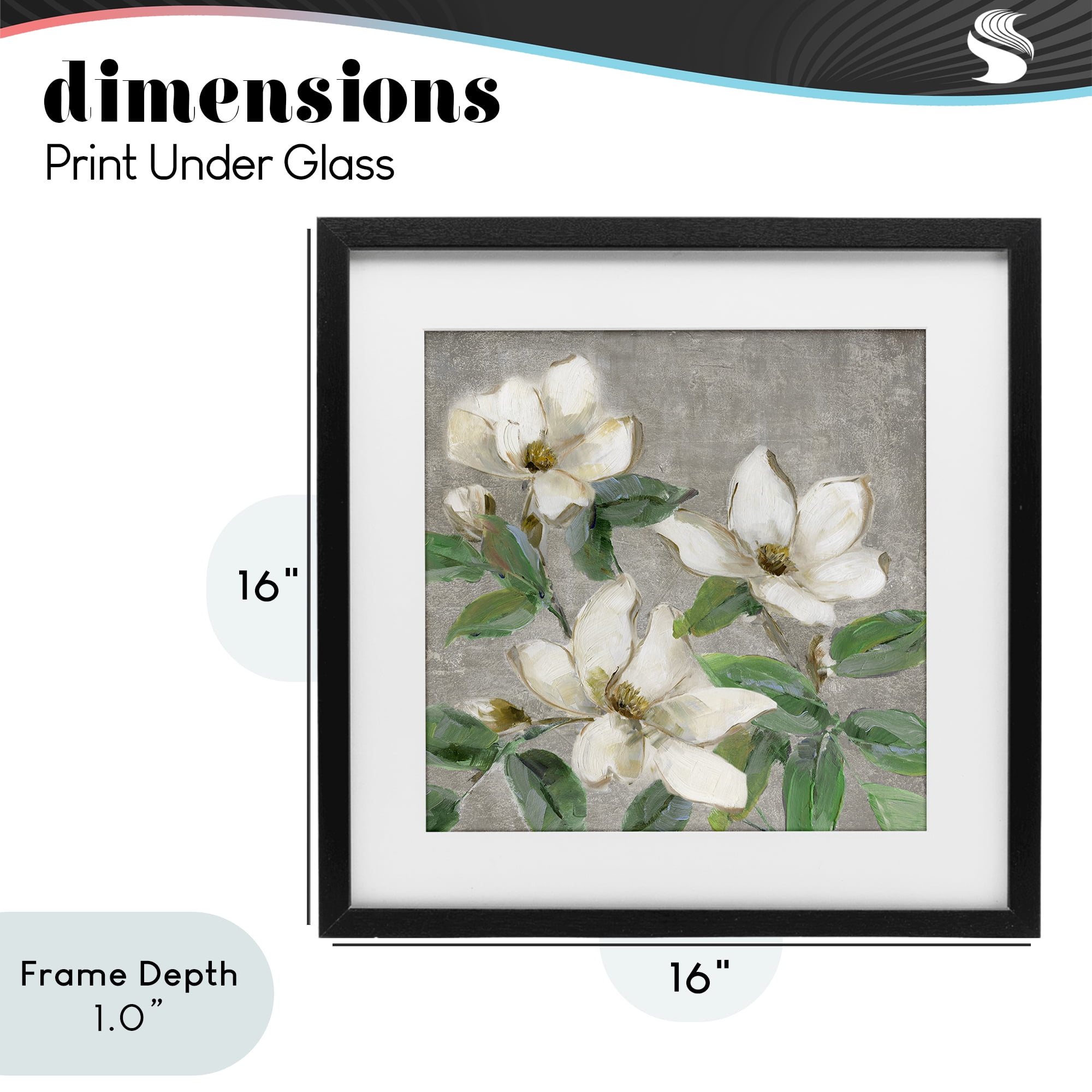 Stupell Industries Ivory Magnolias on Grey Black Framed Print Under Glass, design by Sally Swatland