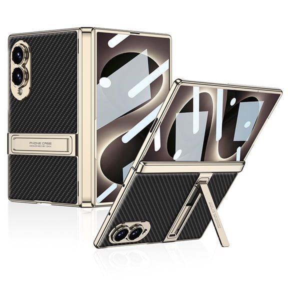 PU Leather Case for Samsung Galaxy Z Fold 8 with Stand, [Built-in Tempered Glass Screen Protector and Magnetic Hinge Protection][Wireless Charging] Sturdy Luxury Bumper Cover Case, Carbonfiber