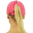 thumbnail image 3 of C.C Ponytail Messy Buns Trucker Ponycaps Plain Baseball Visor Cap Dad Hat (Distressed "beach crazy" Hot Pink), 3 of 5