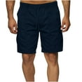thumbnail image 2 of HOOMEUMY Men's Summer Cargo Shorts Cotton Elastic Waist Drawstring Solid Color Loose Fit Pockets Bermuda Beach Short Pants Navy 8, 2 of 6