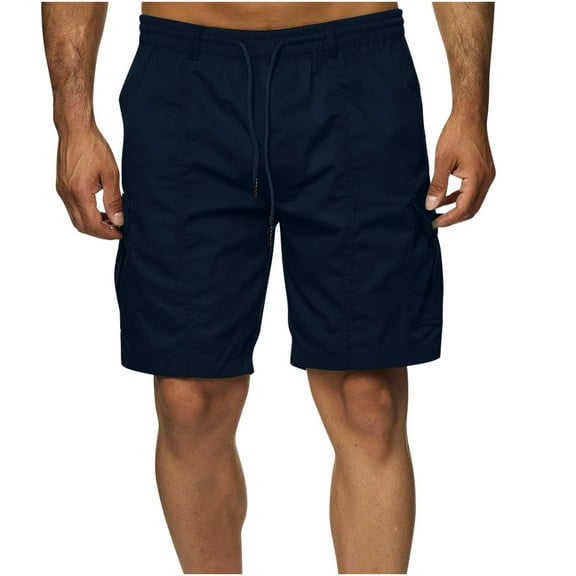 Men Shorts Casual Solid Color Casual Drawstring Pockets Elastic Sports Shorts Chores Para Hombre Navy L