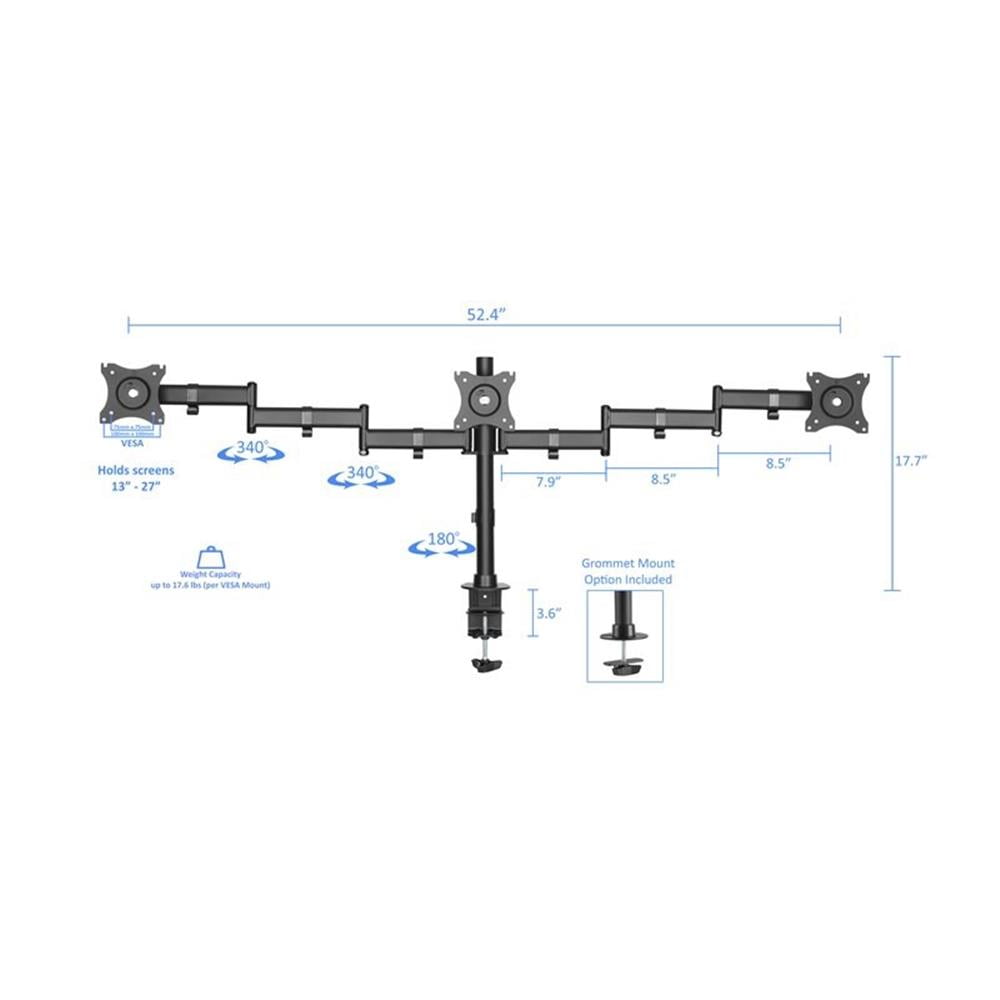 Pemberly Row 46" Adj Standing Desk Converter/Triple Monitor Mount Bundle - White