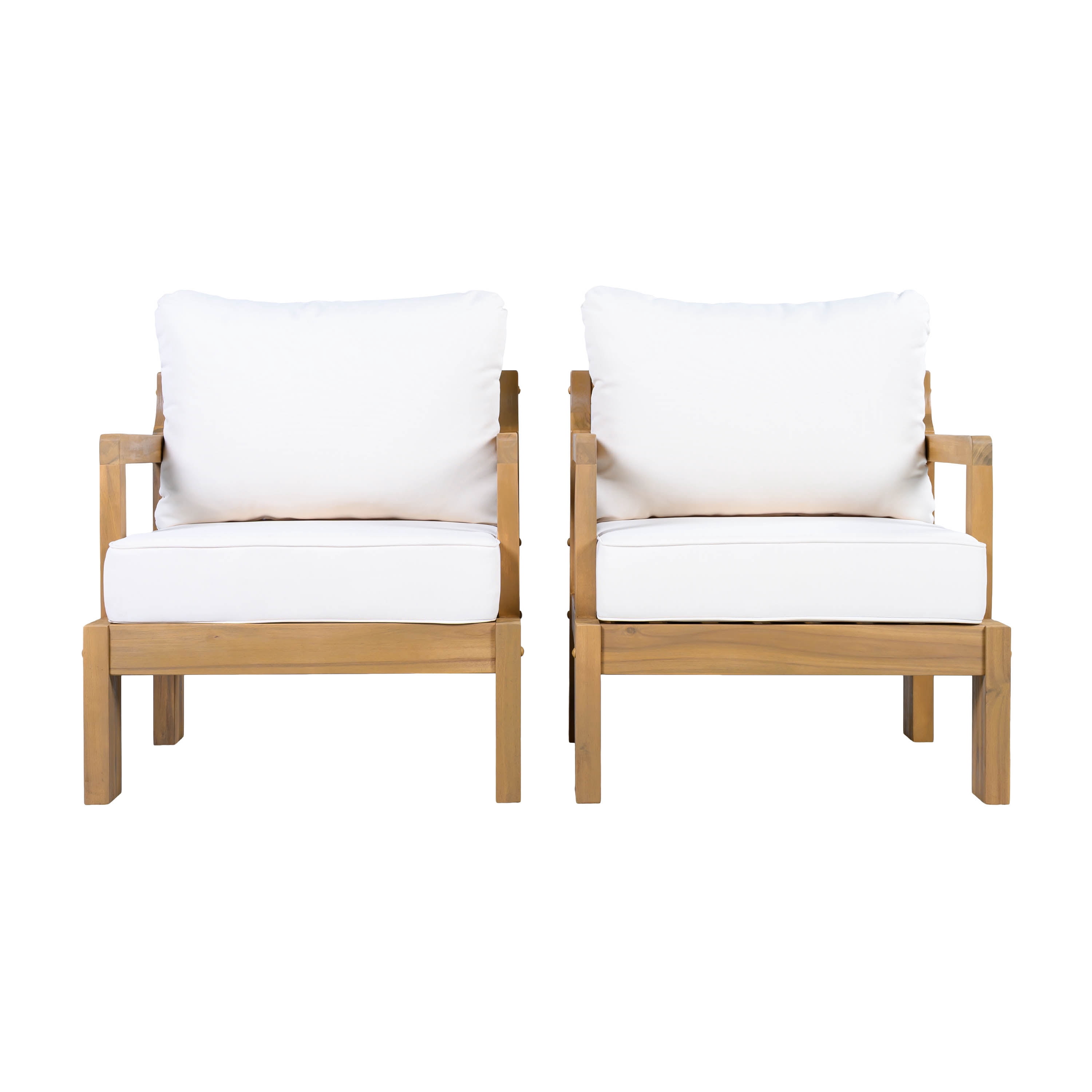 Patio Chairs Set of 2, Outdoor Acacia Wood Seating Chairs for Garden Deck, Natural and Beige