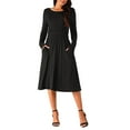 thumbnail image 1 of Vestido midi de manga larga y cuello redondo para mujer Inspire Chic, con cintura alta y bolsillos, negro, talla L, 1 of 5