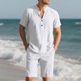 thumbnail image 4 of Yievot 2 Piece Short Sets for Men Summer Beach Outfits Linen Henley Shirts & Shorts Casual Vacation Set, 4 of 8