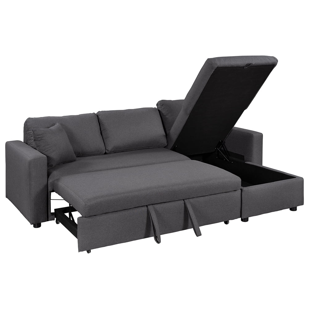 Lowestbest L-Shaped Sofa Bed, Upholstery Reversible Sleeper Sectional Sofa with Storage Space and 2 Tossing Cushions Lowestbest L-Shaped Sofa Bed, Upholstery Reversible Sleeper Sectional Sofa with Storage Space and 2 Tossing Cushions