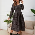 thumbnail image 2 of Vestido de media pantorrilla de manga larga floral con cuello cuadrado de otoño e invierno informal a la moda para mujer Fridja  yut7270, 2 of 7