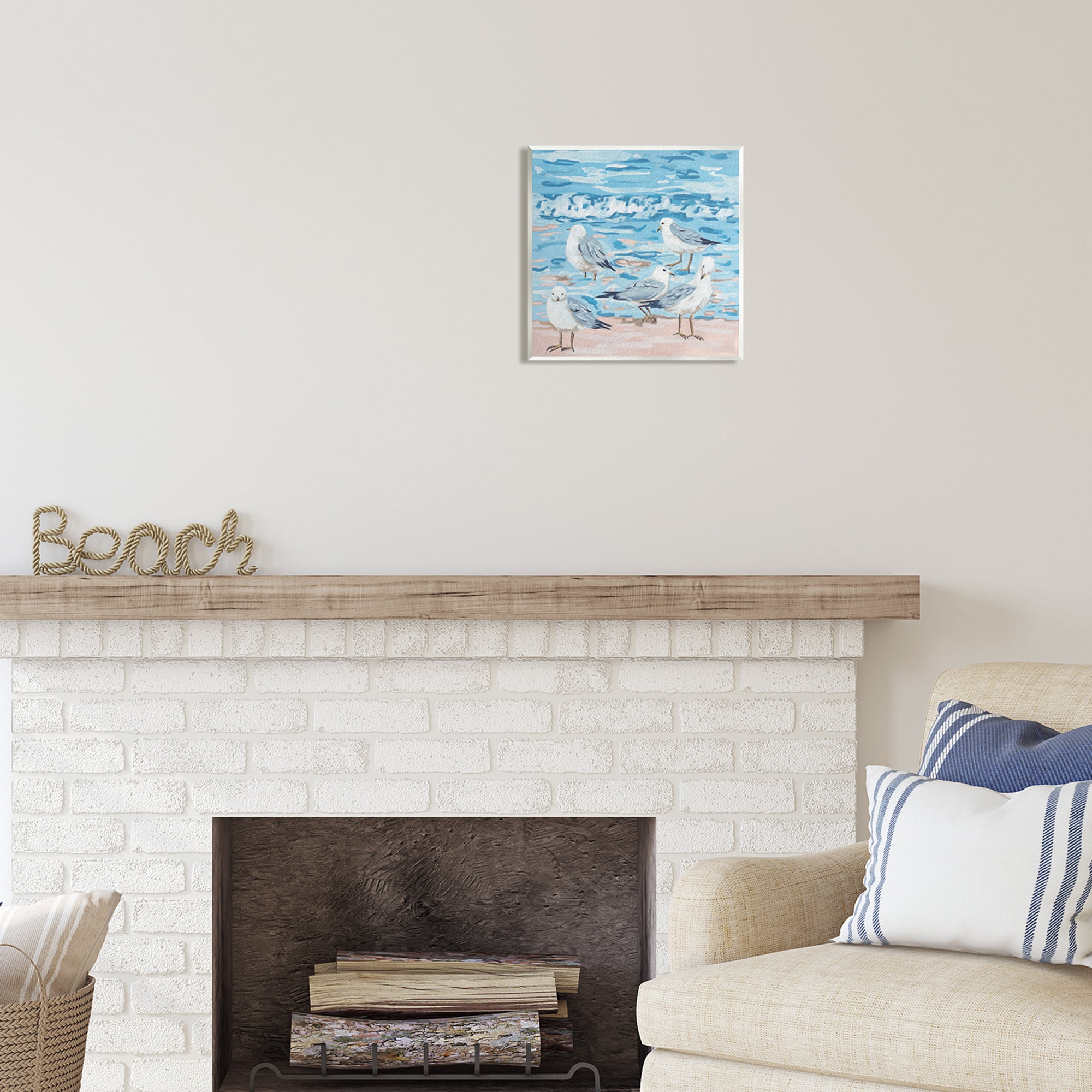 Stupell Industries Seagulls on Beach Shore Animals & Insects Painting Unframed Art Print Wall Art, 12 x 12