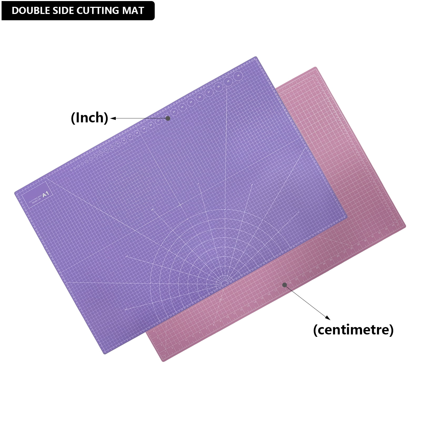 FrenzyBird 2pcs 35" x 23" Large Self Healing PVC Cutting Mat, Double Sided, Gridded Rotary Cutting Board for Craft, Quilting, Fabric, Scrapbooking，Sewing（A1-Black or Gray and Pink or Purple）