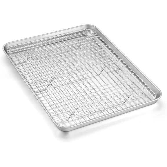 Baking Sheet with Wire Rack, 16" x 12" Stainless Steel Cookie Sheet Bacon Pan for Oven, Nonstick Jelly Roll Pan Baking Tray with Grid Cooling Rack Set for Cooking Roasting, Dishwasher Safe