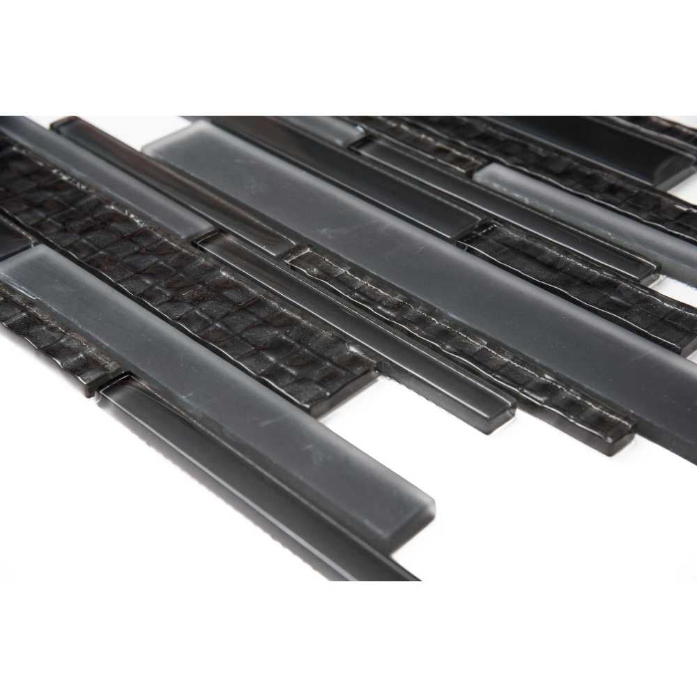 The Tile Life Karma Brick 4 in x 4 in Charcoal Glass Textured Mosaic Tile Sample 1 Piece