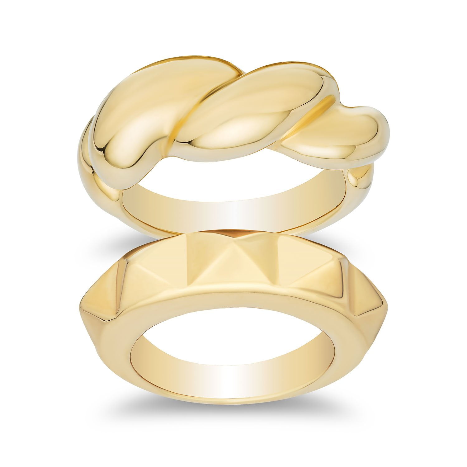 Neuhardt Bold Twist Band & Pyramid Ring Set in 18K Gold