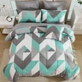 thumbnail image 3 of HGmart Gray queen 3 pieces comforter set with blue geometric patterns, a modern and refreshing style, soft and skin-friendly, available in various sizes., 3 of 4