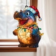 thumbnail image 2 of Jolly Santa Hippo ACRYLIC Window Suncatcher | Colorful Christmas Light Garland Ornament, Adorable Festive Animal Holiday Décor Gift Idea, 2 of 4