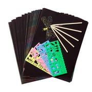 Scratch Paper Art Set Rainbow Magic Scratch Paper 50 PCS for Kids Black Scratch it Off Art Crafts Kits Notes Boards with 5 Wooden Stylus 4PCS Drawing Stencils for Girl Boy Easter Party Game