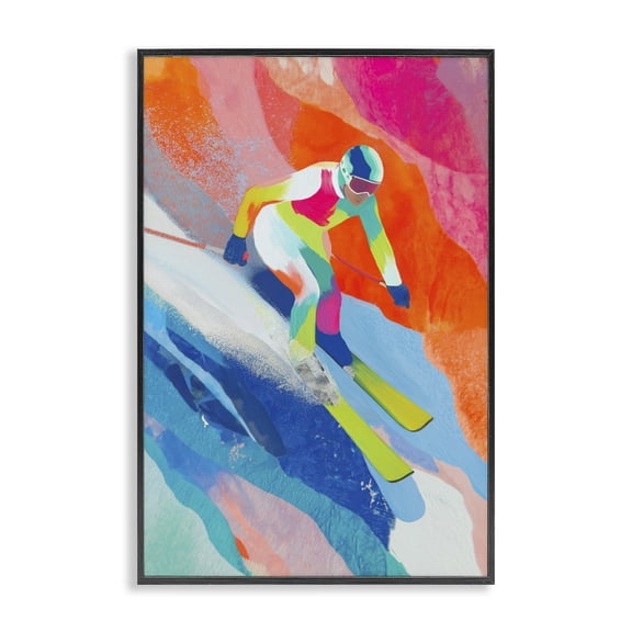 Stupell Industries Skiing Down Neon Slopes Black Framed Giclee Art, design by Chromatic Storm Studio
