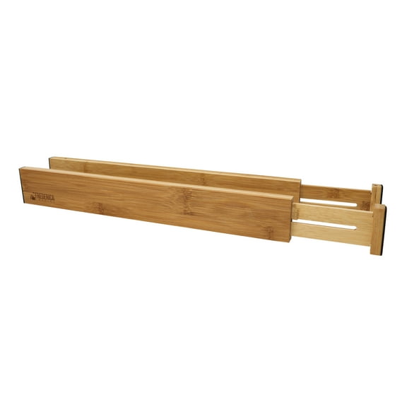 Bamboo Adjustable Drawer Divider Organizers - Spring Loaded, Stackable | Perfect for Kitchen Utensils, Silverware & Knife Drawer Dividers, Desk, Bathroom, and Dresser Drawer Organization (2-Pack)