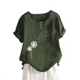 thumbnail image 2 of CHOK Hauts en Solde pour Femmes Boutons Col Rond Manches Courtes Imprimé Floral Boutons Coton Lin Vintage, 2 of 5