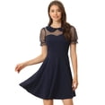 thumbnail image 1 of Vestido De Mujer Retro Con Cuello Peter Pan Y Mangas De Malla Azul Oscuro S, 1 of 5