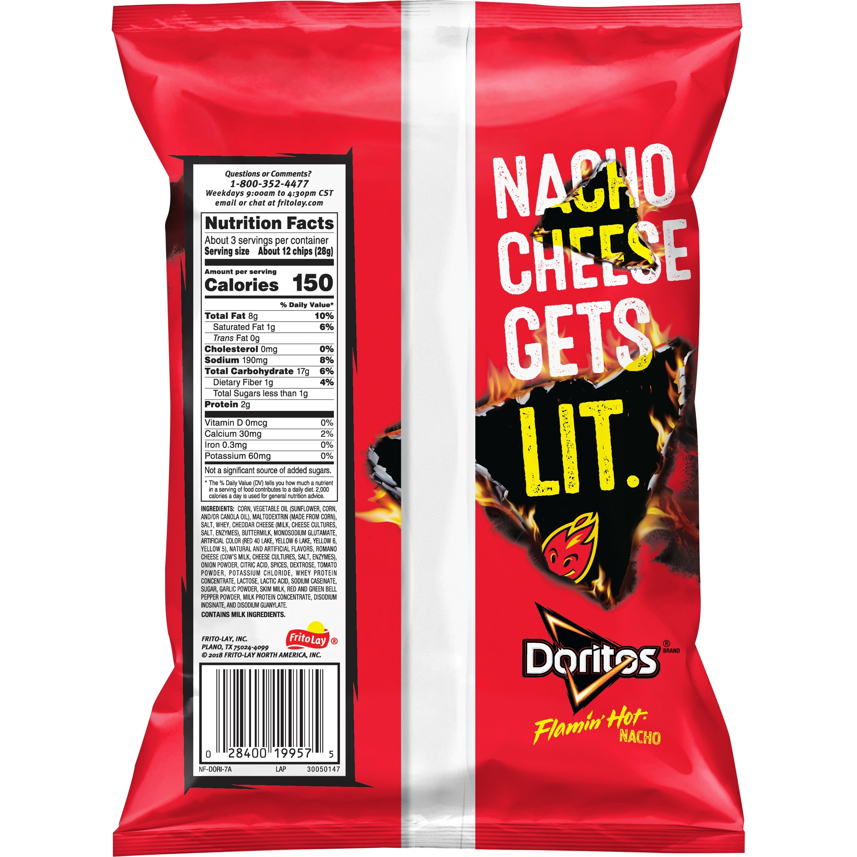 Doritos Flamin' Hot Nacho Tortilla Chips, 3.125 oz Bag
