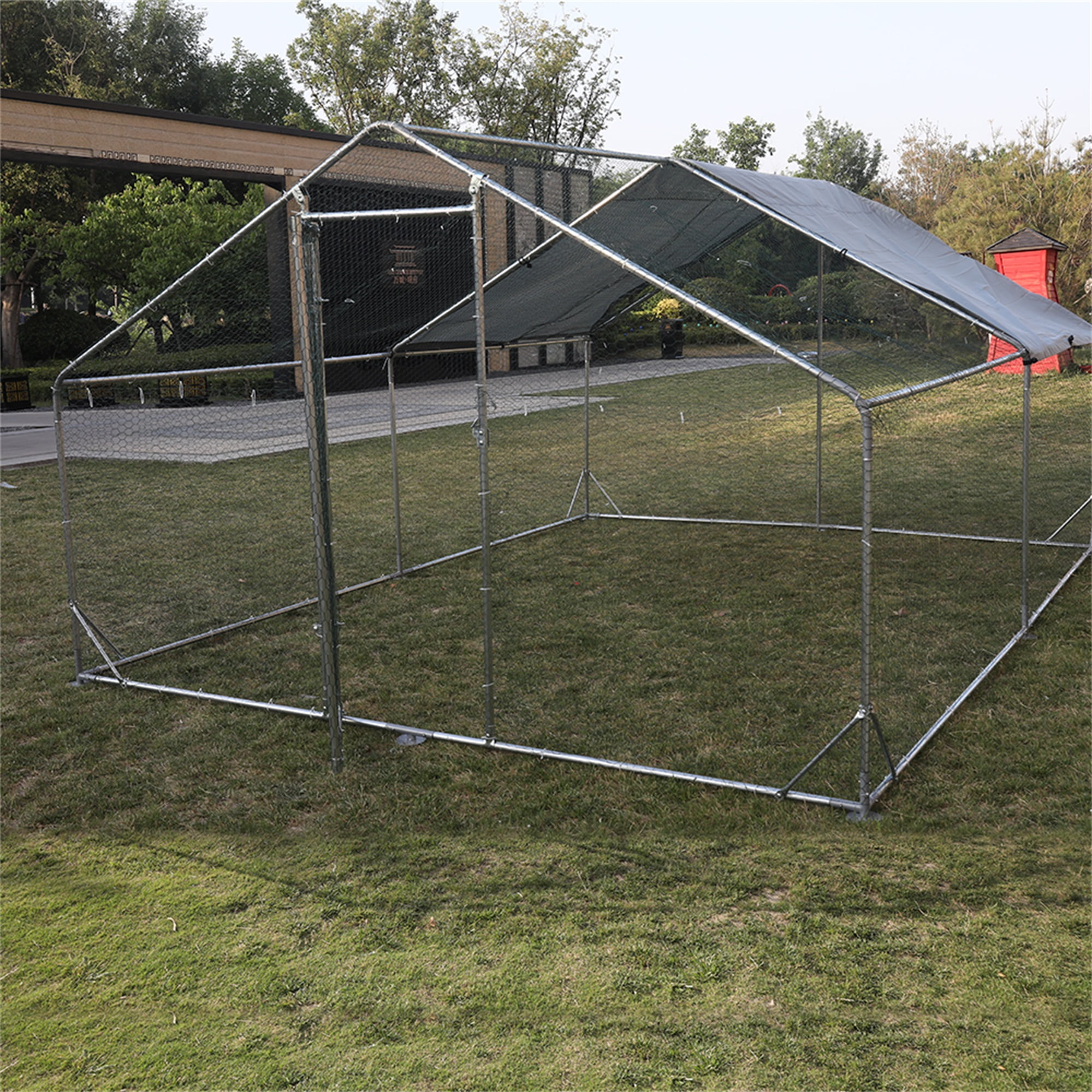 Pefilos 158"L Outdoor Large Chicken Coop with Waterproof and Anti-Ultraviolet Cover, Walk-in Metal Poultry Pen Hen Run House Rabbits Habitat Cage, Silver Pefilos 158"L Outdoor Large Chicken Coop with Waterproof and Anti-Ultraviolet Cover, Walk-in Metal Poultry Pen Hen Run House Rabbits Habitat Cage, Silver