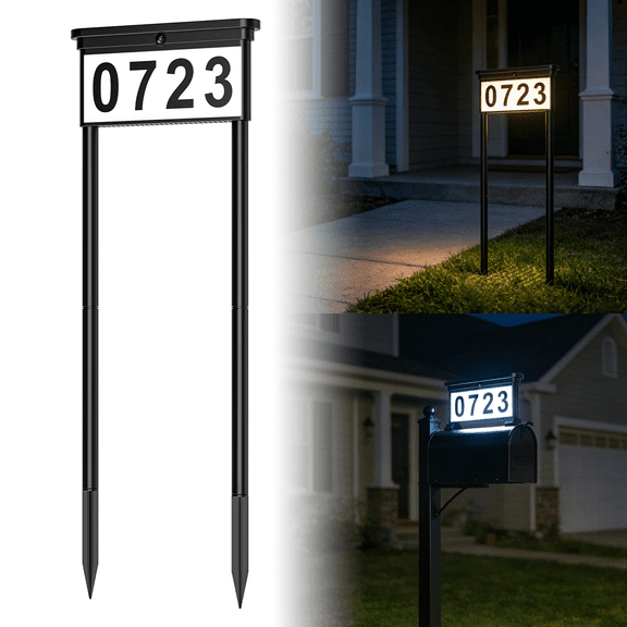 Yinghao Solar House Numbers Outdoor Waterproof Light up House Address Plaque, 3 Colors Dual Sided Stakes Installation Lighted Sign for Home, Mailbox