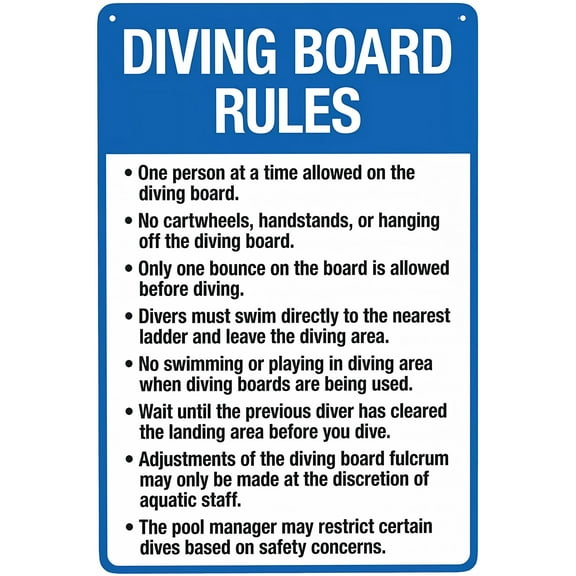 Diving Board Rules Sign - 8"x12" Retro Aluminum Pool Rule Sign, Vintage Metal Tin Decor for Home Pool Club Hotel Outdoor Water Area Diving Safety Warning