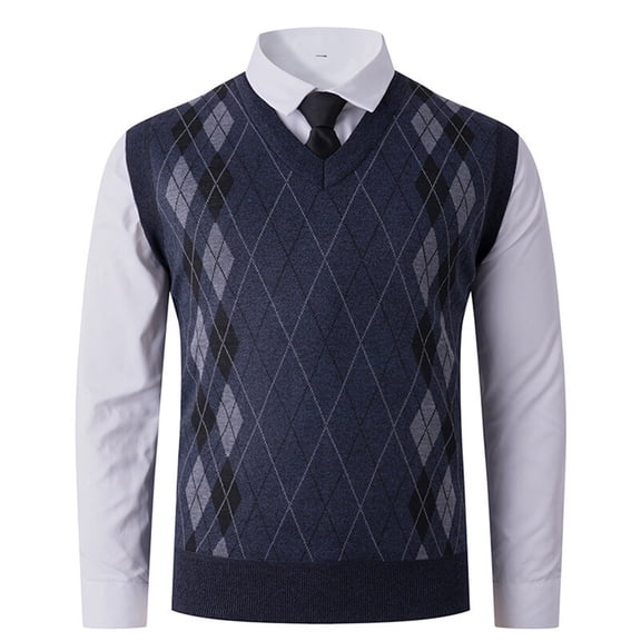 Mens Argyle Sweater Vests Classic Round Neck Cover Elastic Pullover Slim Fit Knitting Tank Tops