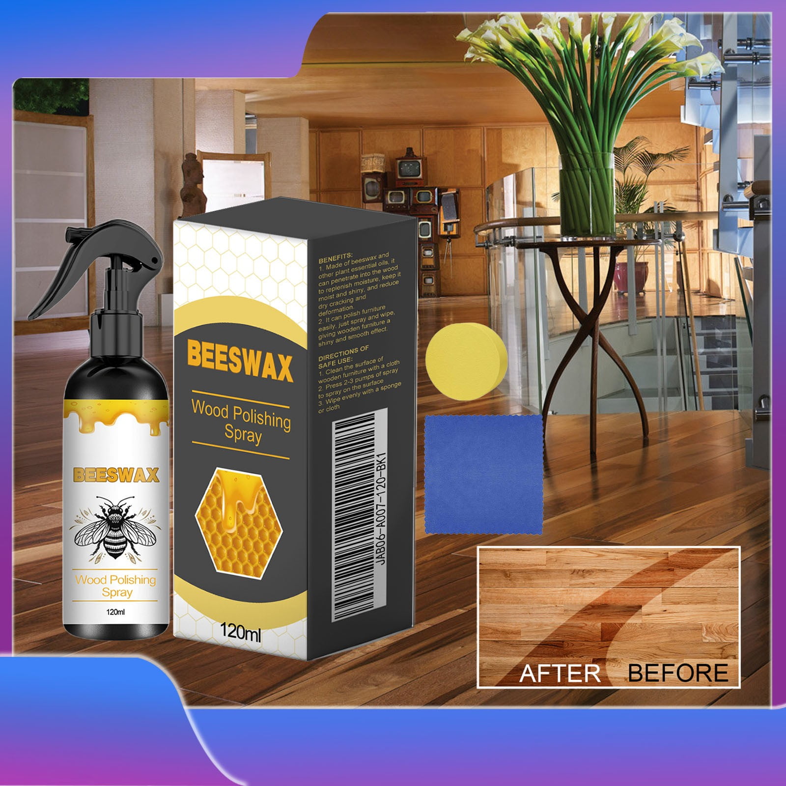 Teissuly Clearance 120ml Natural-Molecularized Beeswax Spray Furniture Floor Care Polishing Waterproofing Scratch Resistance Refurbishment And Care Wax Best Gift