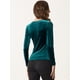 thumbnail image 3 of Blusa de mujer Allegra K de manga larga con cuello cuadrado de terciopelo Verde XS, 3 of 5