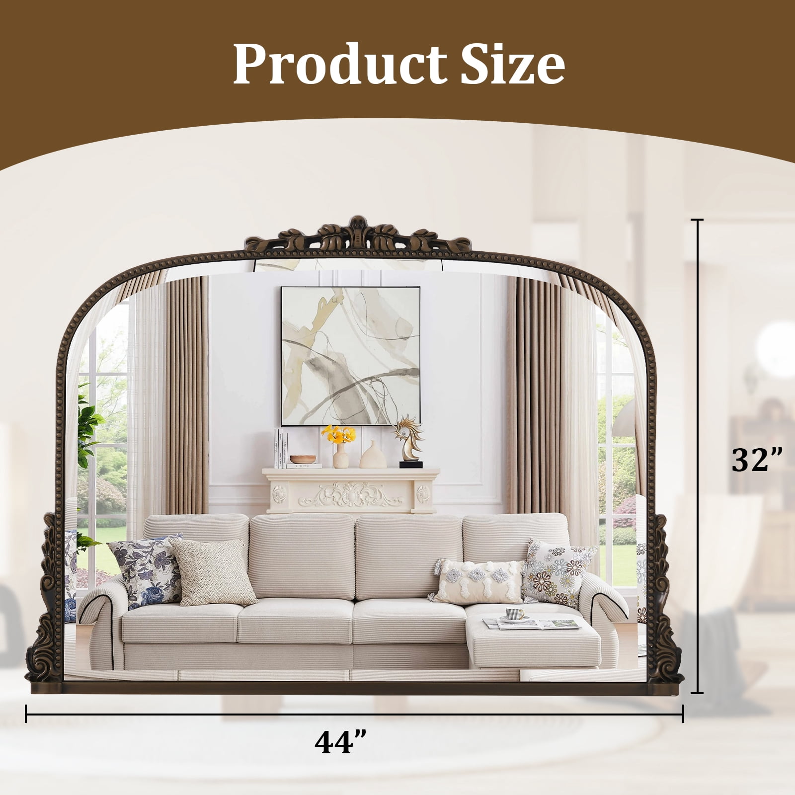 GRAHMCY 44"x 32" Bathroom Mirror Arched Vanity Mirror Decor Wall Mirror Vintage Mirror, Antique Bronze